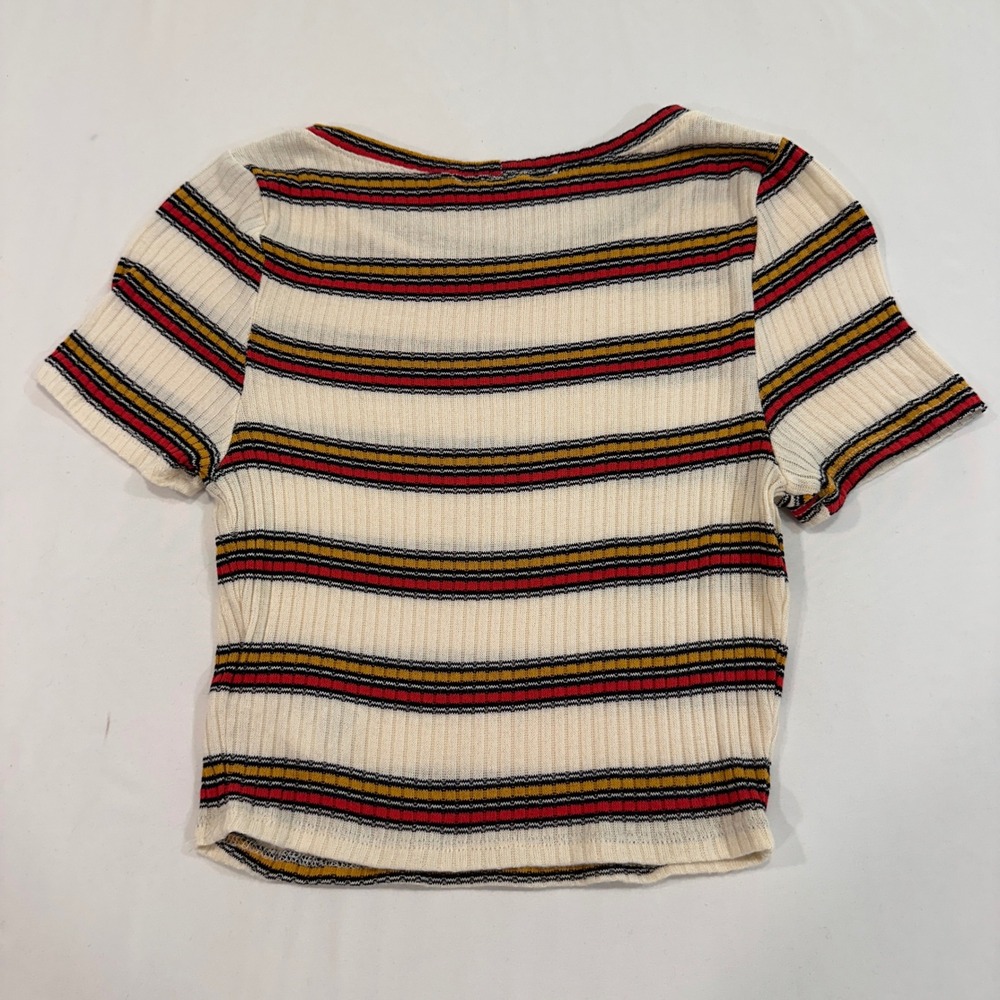 Urban Renewal Striped Ribbed Knit Crop Top Womens Medium Cream Multi | Retro 70s - Picture 2 of 6